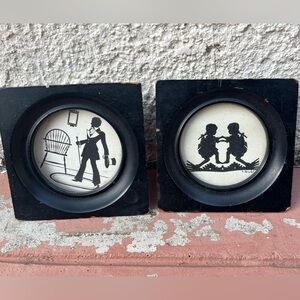 Antique silhouette cut out Black Wooden Sisters Fathers set of Picture Frames